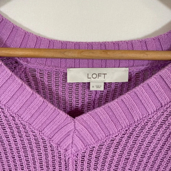 LOFT light purple open knit v-neck sweater Medium - Picture 3 of 5